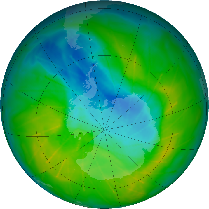 Antarctic ozone map for 01 December 2009